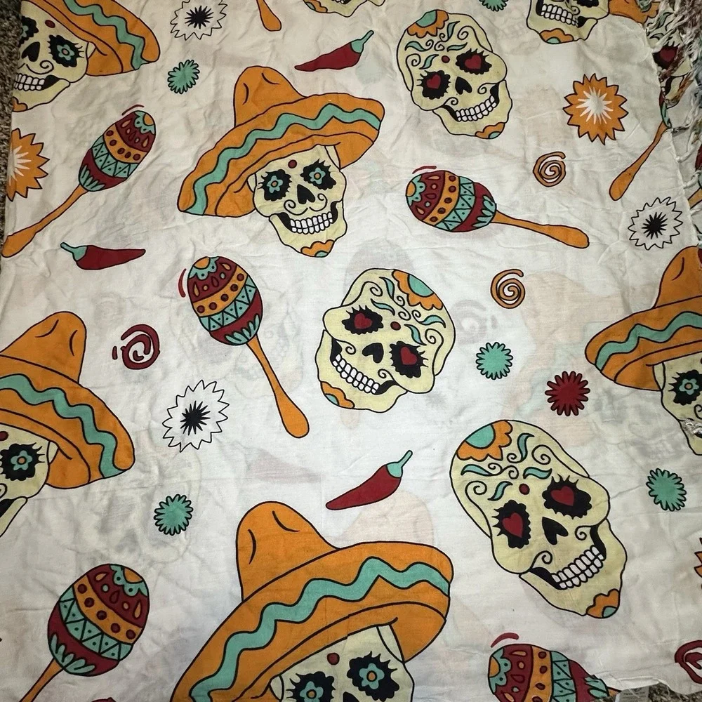 Boho Pareo Sarong Wrap – Sugar Skull Sombrero Print – Festival Beach Scarf OS‎